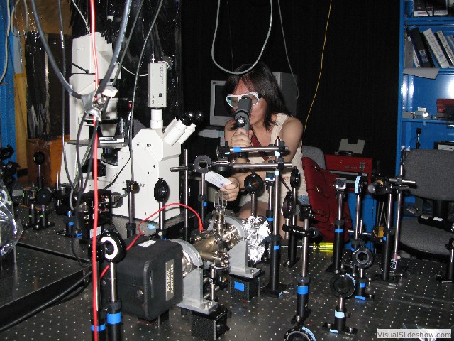 Laser cooling: Rita Lam '09 adjusts a magneto-optical trap for cooling rubidium atoms to a temperature of 300 microkelvin.