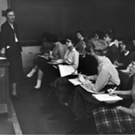 picture from wellesley college archives of Virginia Onderdonk '29 teaching a philosophy course at Wellesley College